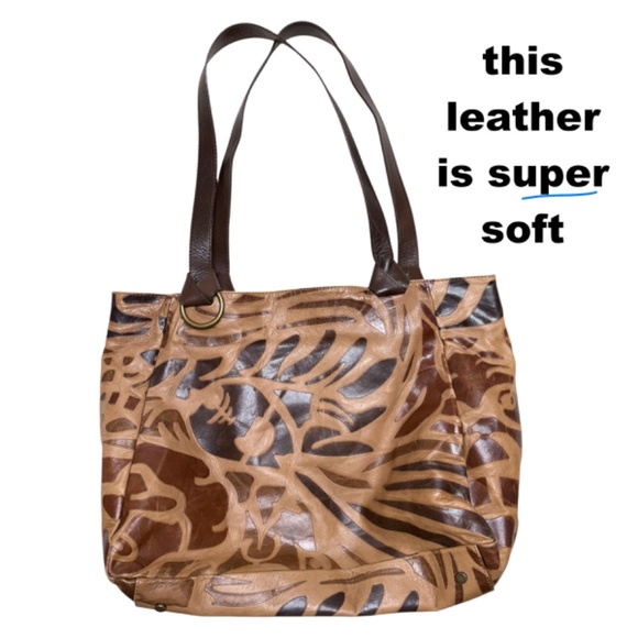 bag tote shoulder large MONTINI leather brown tan sack travel 18x14x12 unlined - Picture 1 of 16